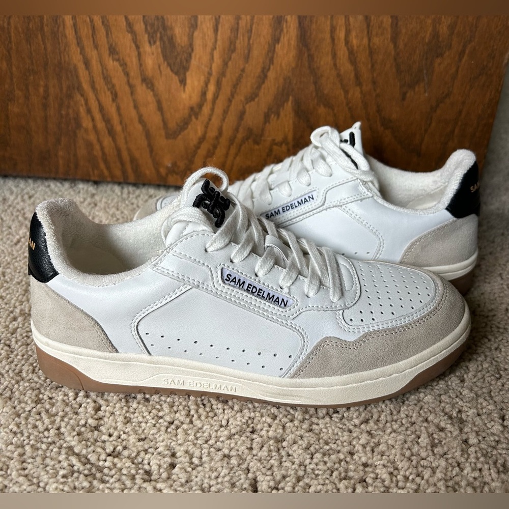 Sam Edelman White & Beige Low-Top Sneakers